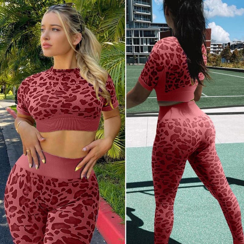 Sporta tērps Slim Fit jogas treniņtērps Crop Top Hip Lift Bikses Sieviešu fitnesa tērps