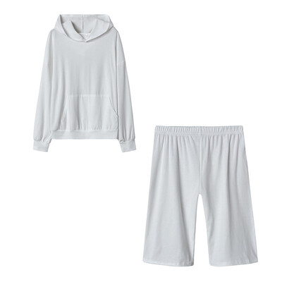 Sieviešu vilnas divdaļīgie komplekti Eleganti vienkrāsaini lielizmēra siltie kapuciņi un garās bikses sporta tērps rudens ziemas treniņtērps
