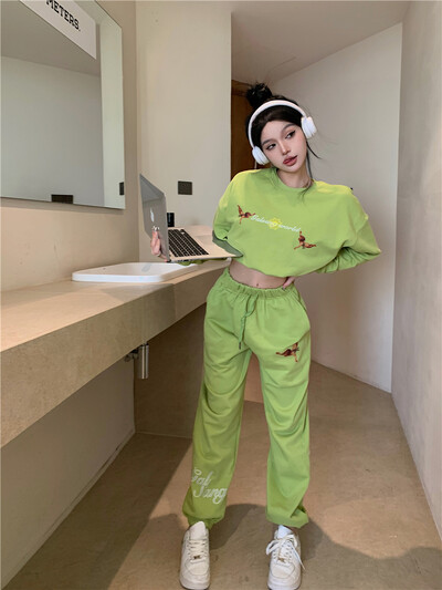 Badypczd sieviešu sporta kostīmi ar apdrukātu kakla izgriezumu, džemperis, kapucis, brīvs, plats, skrējējs, bikses, korejiešu divdaļīgs komplekts, sieviešu ziemas apģērbs