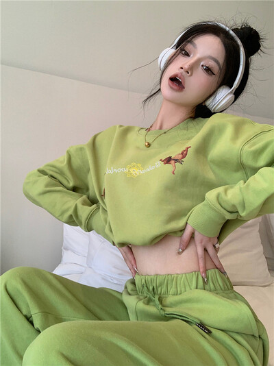 Badypczd sieviešu sporta kostīmi ar apdrukātu kakla izgriezumu, džemperis, kapucis, brīvs, plats, skrējējs, bikses, korejiešu divdaļīgs komplekts, sieviešu ziemas apģērbs