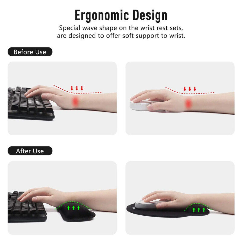 "2 KS/SET podložka pod myš s opierkou zápästia a podložkou na zápästie s klávesnicou, ergonomická podložka pod myš s opierkou zápästia z pamäťovej peny, guma"