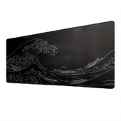 1 buc Tampă de mouse mare Black Sea Wave 700*300mm Tampă de mouse pentru jocuri extinsă Pad de birou cu tastatură cu bază din cauciuc anti-alunecare cusută