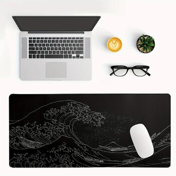 1 τεμ Black Sea Wave Large Mouse Pad 700*300mm Extended Gaming Mouse Pad Desktop Pad με ραμμένο αντιολισθητικό πληκτρολόγιο βάσης από καουτσούκ