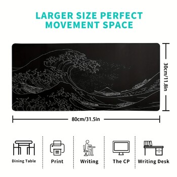 1 τεμ Black Sea Wave Large Mouse Pad 700*300mm Extended Gaming Mouse Pad Desktop Pad με ραμμένο αντιολισθητικό πληκτρολόγιο βάσης από καουτσούκ