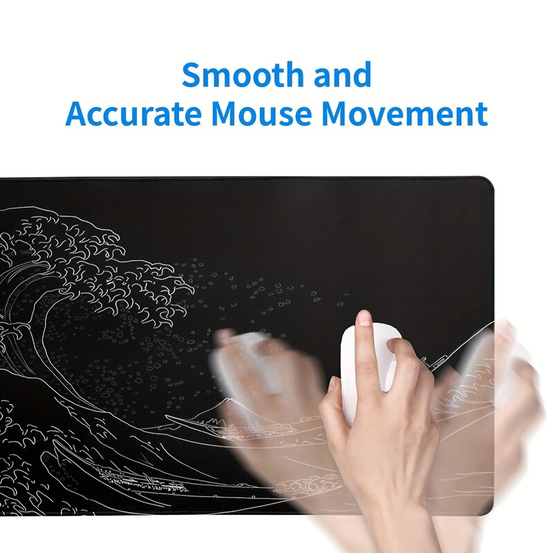 1 buc Tampă de mouse mare Black Sea Wave 700*300mm Tampă de mouse pentru jocuri extinsă Pad de birou cu tastatură cu bază din cauciuc anti-alunecare cusută