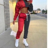 Seturi casual de alergare pentru femei, bloc de culoare, îmbrăcăminte sport, două piese, cu mânecă lungă, trening pentru femei