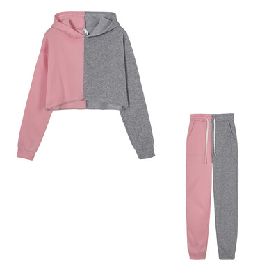 Seturi casual de alergare pentru femei, bloc de culoare, îmbrăcăminte sport, două piese, cu mânecă lungă, trening pentru femei