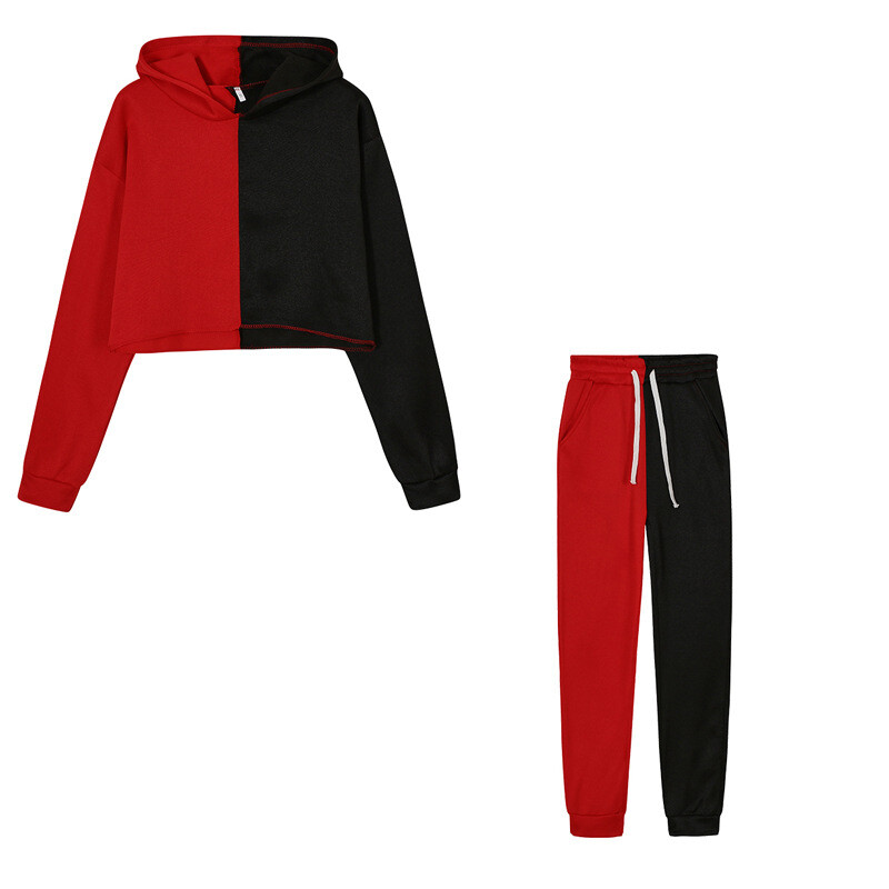 Seturi casual de alergare pentru femei, bloc de culoare, îmbrăcăminte sport, două piese, cu mânecă lungă, trening pentru femei