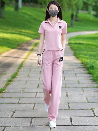 Športový ležérny set pre ženy, nový módny a trendy set s internetovými celebritami, ležérne široké nohavice, dvojdielny set
