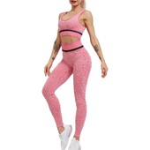 1 komplekts jogas apģērbu komplekts sporta kostīms legingi ar augstu elastību zema piegriezuma dizains apaļa kakla sievietēm, 2 gabali, rievoti bez šuvēm