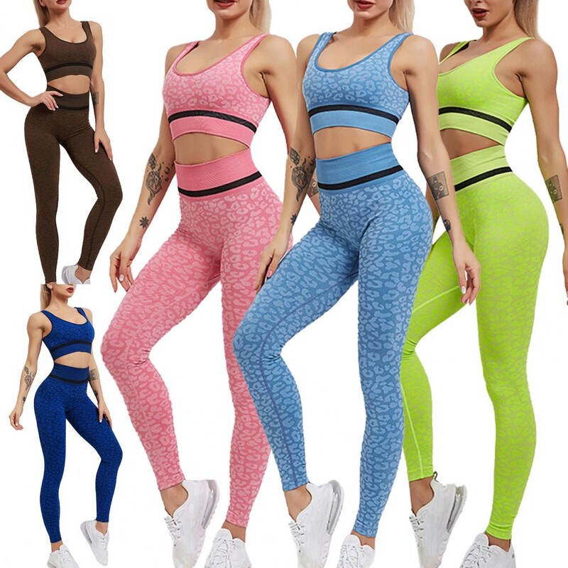 1 komplekts jogas apģērbu komplekts sporta kostīms legingi ar augstu elastību zema piegriezuma dizains apaļa kakla sievietēm, 2 gabali, rievoti bez šuvēm