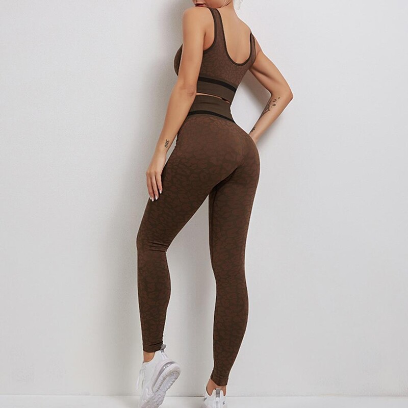1 komplekts jogas apģērbu komplekts sporta kostīms legingi ar augstu elastību zema piegriezuma dizains apaļa kakla sievietēm, 2 gabali, rievoti bez šuvēm