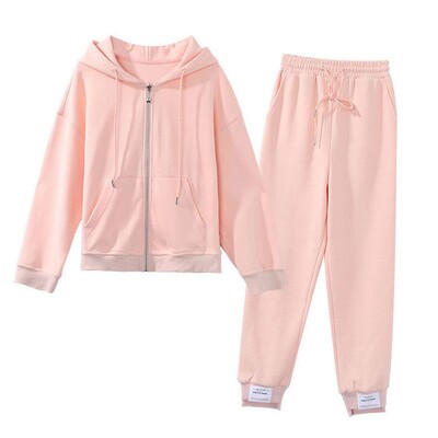 Trening pentru femei, toamnă, nou pulover cu glugă, top cu fermoar, cardigan, jachetă, pantaloni pentru picioare, pentru student, costum sport confortabil din două piese