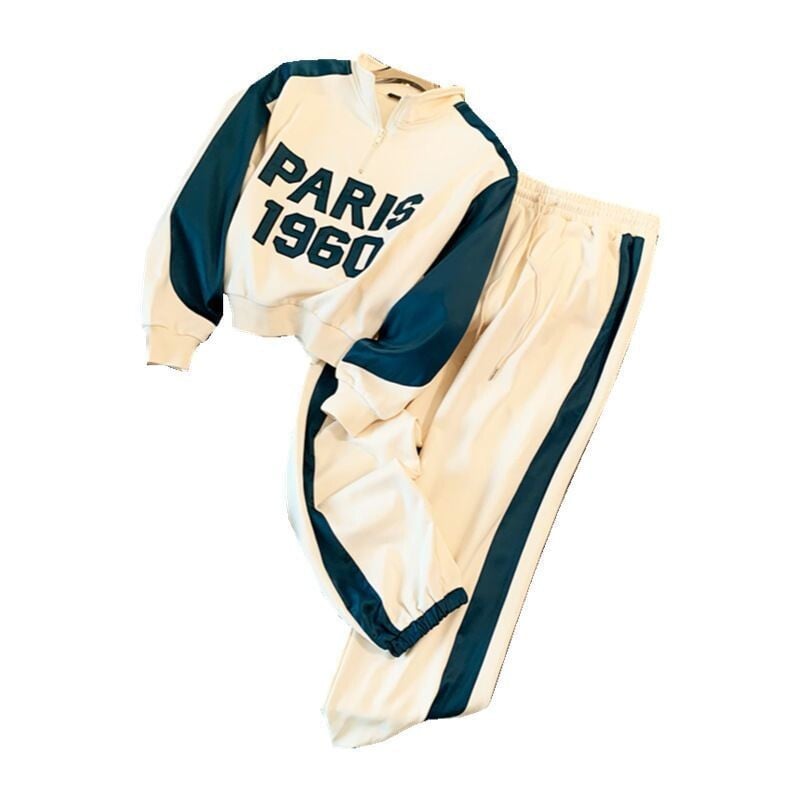 Badypczd Costume sportive pentru femeie, ocazional, cu scrisori, cu guler, paltoane, pantaloni largi, pantaloni de jogging, coreeană, două piese, ținute pentru femei.