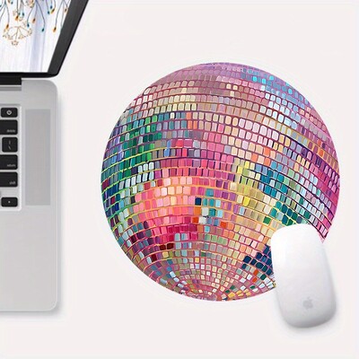 Mouse Pad rotund din cauciuc, roz Disco Ball - Accesoriu estetic de birou pentru birou, laptop, computer - cadou ideal pentru femei, fete