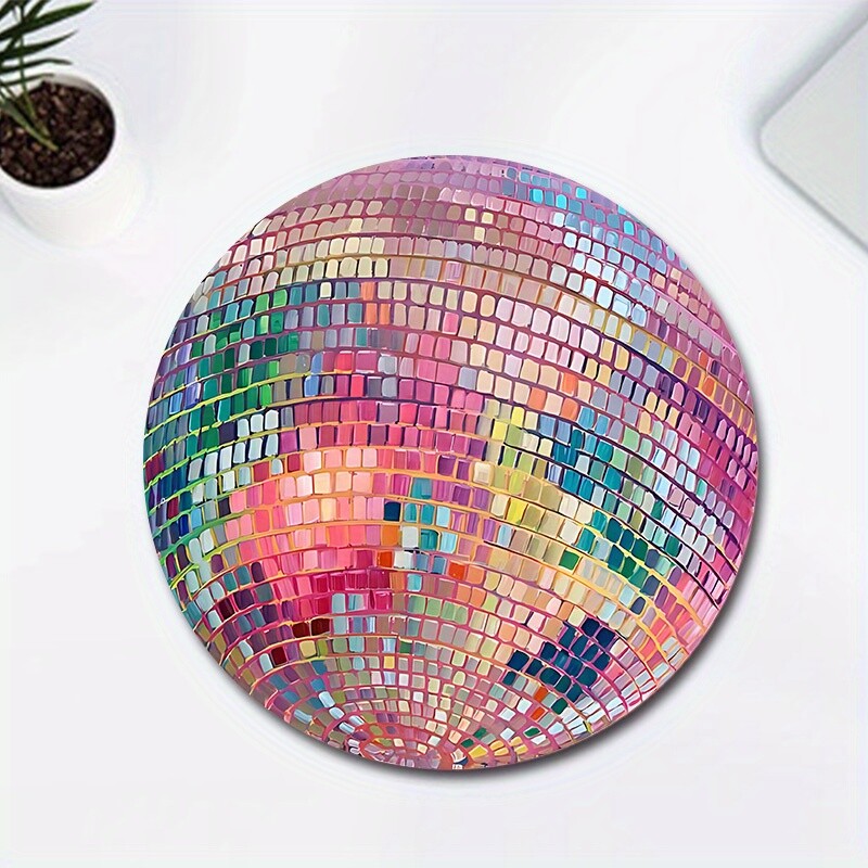 Gumová okrúhla podložka pod myš s ružovou disco guľou - estetický doplnok do kancelárie, k notebooku, počítaču - ideálny darček pre ženy a dievčatá