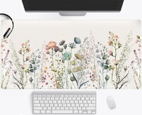 Covoraș de birou cu flori Bej Boho Tavă de birou Tampă de mouse extinsă mare XL Covoraș de tastatură cu flori minimaliste drăguțe Cadou pentru femei 31,5 x 11,8 inch