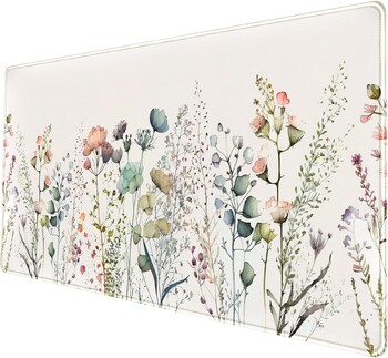 Floral επιτραπέζιο πατάκι Μπεζ Boho Desk Pad Large Extend Mouse Pad XL Χαριτωμένα μινιμαλιστικά λουλούδια Ματ πληκτρολογίου Δώρο για γυναίκες 31,5 x 11,8 ίντσες