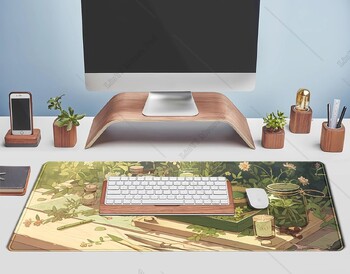 Green Gardener Desk Mat Anime Forest XL Gaming Mouse Pad με ραμμένες άκρες Γυναικεία διακόσμηση επιφάνειας εργασίας για εργασία γραφείου 31,5x11,8 ιντσών