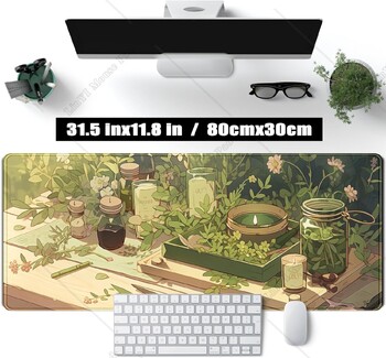 Green Gardener Desk Mat Anime Forest XL Gaming Mouse Pad με ραμμένες άκρες Γυναικεία διακόσμηση επιφάνειας εργασίας για εργασία γραφείου 31,5x11,8 ιντσών