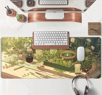 Green Gardener Desk Mat Anime Forest XL Gaming Mouse Pad με ραμμένες άκρες Γυναικεία διακόσμηση επιφάνειας εργασίας για εργασία γραφείου 31,5x11,8 ιντσών