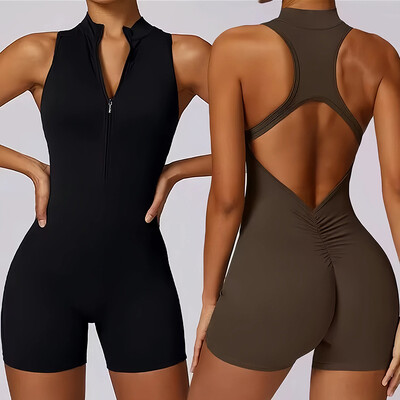 Scrunch Gym Jumpsuit naiste fitness ülikond lühikesed komplektid Spordikombinesoonid naistele dressid Jooga riided Tõmblukk Treening Spordirõivad