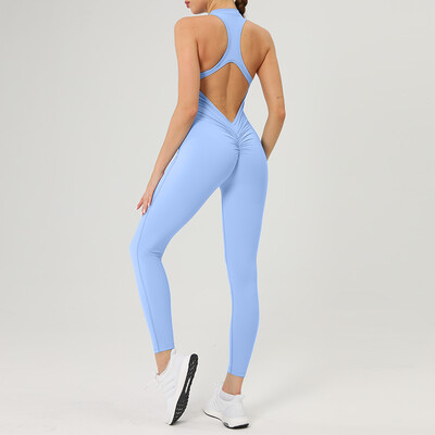 Scrunch Gym Jumpsuit naiste fitness ülikond lühikesed komplektid Spordikombinesoonid naistele dressid Jooga riided Tõmblukk Treening Spordirõivad