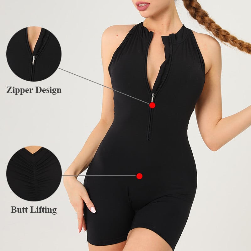 Scrunch Gym Jumpsuit naiste fitness ülikond lühikesed komplektid Spordikombinesoonid naistele dressid Jooga riided Tõmblukk Treening Spordirõivad