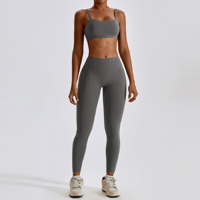 Nou set de yoga 2 piese Trening pentru femei antrenament fără sudură Îmbrăcăminte sport Sală de gimnastică cu talie înaltă Jambiere de fitness Costume sportive de înaltă calitate