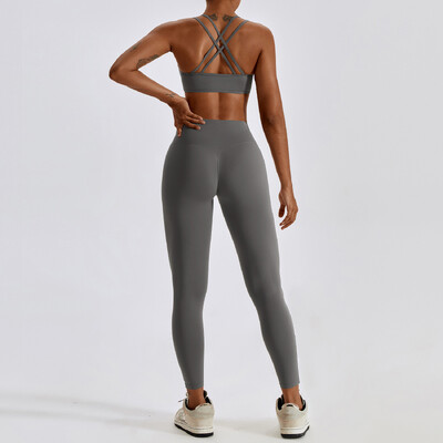 Nou set de yoga 2 piese Trening pentru femei antrenament fără sudură Îmbrăcăminte sport Sală de gimnastică cu talie înaltă Jambiere de fitness Costume sportive de înaltă calitate