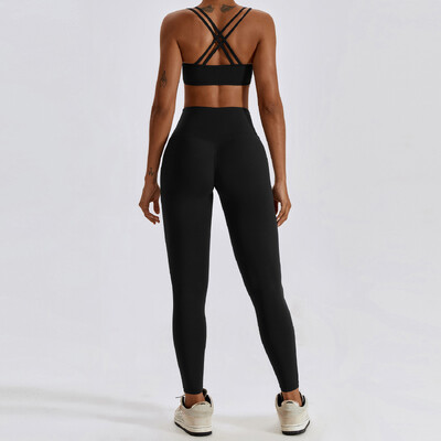 Nou set de yoga 2 piese Trening pentru femei antrenament fără sudură Îmbrăcăminte sport Sală de gimnastică cu talie înaltă Jambiere de fitness Costume sportive de înaltă calitate