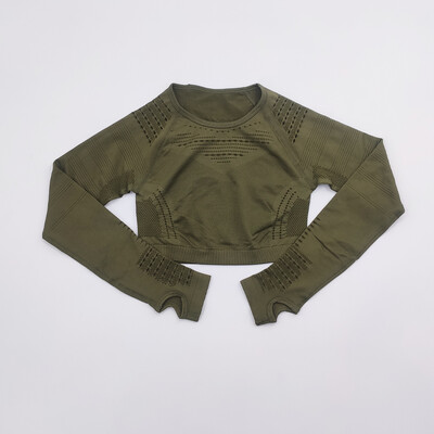 Bezšuvju sieviešu sporta kostīms sporta zālei treniņu apģērbi Tīkla augšdaļa ar garām piedurknēm Fitness Crop Top un Scrunch Butt Vingrošanas Legingi Jogas Komplekti