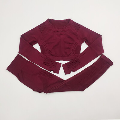 Bezšuvju sieviešu sporta kostīms sporta zālei treniņu apģērbi Tīkla augšdaļa ar garām piedurknēm Fitness Crop Top un Scrunch Butt Vingrošanas Legingi Jogas Komplekti