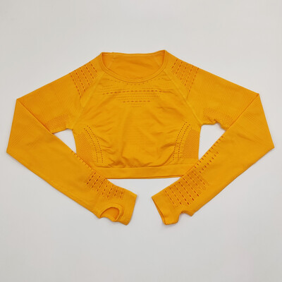 Bezšuvju sieviešu sporta kostīms sporta zālei treniņu apģērbi Tīkla augšdaļa ar garām piedurknēm Fitness Crop Top un Scrunch Butt Vingrošanas Legingi Jogas Komplekti