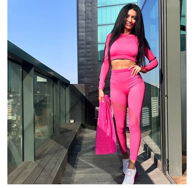 CXUEY Trening portocaliu Costum sport pentru fitness Haine de antrenament din plasă fără cusături pentru femei Îmbrăcăminte sport Seturi de gimnastică Tinute pentru femei Galben