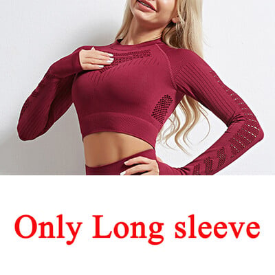Nové bezšvové jogové oblečenie, športová súprava, oblečenie do posilňovne, dámske oblečenie s dlhým rukávom, crop top s vysokým pásom, legíny, cvičebná súprava, fitness sieťované tepláky