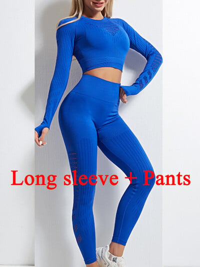 Nové bezšvové jogové oblečenie, športová súprava, oblečenie do posilňovne, dámske oblečenie s dlhým rukávom, crop top s vysokým pásom, legíny, cvičebná súprava, fitness sieťované tepláky