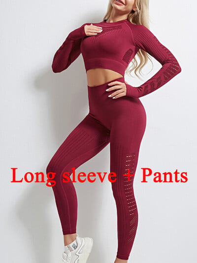 Nové bezšvové jogové oblečenie, športová súprava, oblečenie do posilňovne, dámske oblečenie s dlhým rukávom, crop top s vysokým pásom, legíny, cvičebná súprava, fitness sieťované tepláky