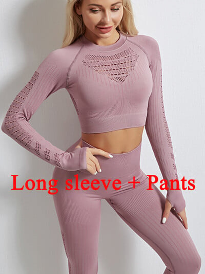 Nové bezšvové jogové oblečenie, športová súprava, oblečenie do posilňovne, dámske oblečenie s dlhým rukávom, crop top s vysokým pásom, legíny, cvičebná súprava, fitness sieťované tepláky