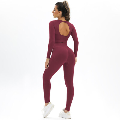 2tk õmblusteta joogakomplekt naiste treeninguks Jõusaalikomplekt Scrunch Butt retuusid pikkade varrukatega Crop Top komplekt jõusaaliriided fitness-spordiülikond