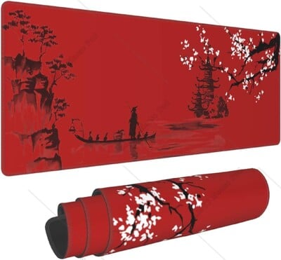 Veľká červená podložka pod myš XL s anime čerešňovým kvetom a protišmykovou gumenou základňou pre kancelársky notebook 31,5'' x 12'' palcov