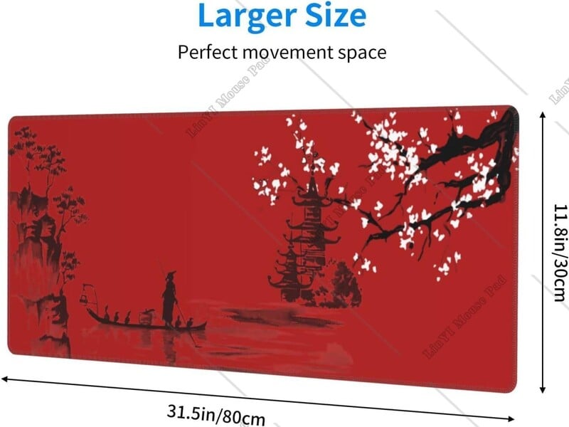 Veľká červená podložka pod myš XL s anime čerešňovým kvetom a protišmykovou gumenou základňou pre kancelársky notebook 31,5'' x 12'' palcov