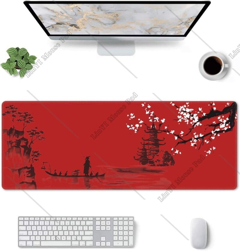 Veľká červená podložka pod myš XL s anime čerešňovým kvetom a protišmykovou gumenou základňou pre kancelársky notebook 31,5'' x 12'' palcov