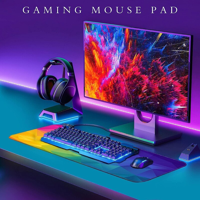 Abstract Rainbow Background Gaming Mouse Pad Mousepad Αντιολισθητικά ελαστικά επιθέματα ποντικιών Ραμμένες άκρες 31,5x11,8 ίντσες