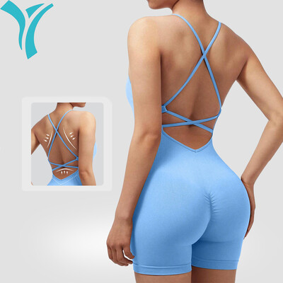 Jooga Sxy Criss Cross seljataga Cami spordipüksid, naiste kombinesoonid, soonikuga ühes tükis treenimiseks varrukateta püksid lühikesed püksid