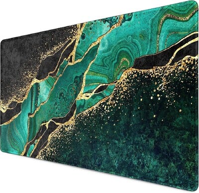 Herná podložka pod myš Green Gold Marble, 31,5 x 11,8 palca, XXL s protišmykovou gumenou základňou a prešívaným okrajom pre hranie v domácej kancelárii