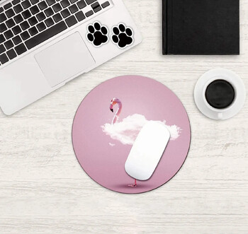 Кръгла подложка за мишка Pink Flamingo Mouse Mat Малка нехлъзгаща се гумена основа Кръгла подложка за мишка с дизайни за работа и игри у дома