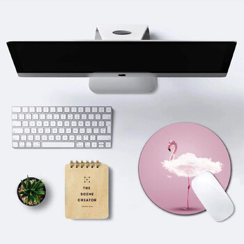 Кръгла подложка за мишка Pink Flamingo Mouse Mat Малка нехлъзгаща се гумена основа Кръгла подложка за мишка с дизайни за работа и игри у дома