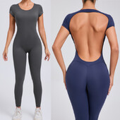 Jednodielny športový jogový overal s krátkym rukávom, priliehavý outfit, fitness oblek, cvičebné oblečenie pre ženy, športové oblečenie, akademické oblečenie