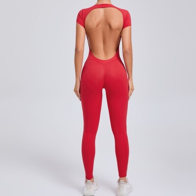 Jednodielny športový jogový overal s krátkym rukávom, priliehavý outfit, fitness oblek, cvičebné oblečenie pre ženy, športové oblečenie, akademické oblečenie